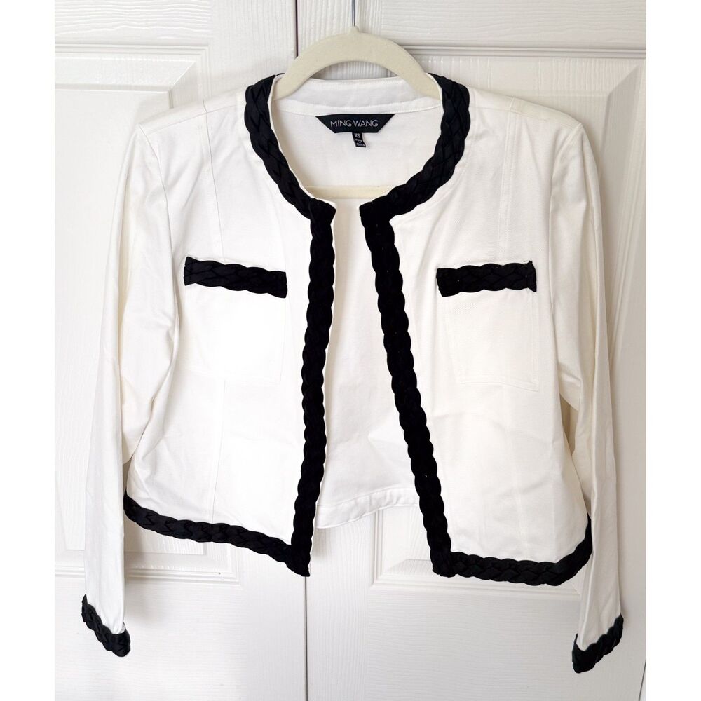 Ming Wang Braided Cotton-Blend White Crop Jacket size XS